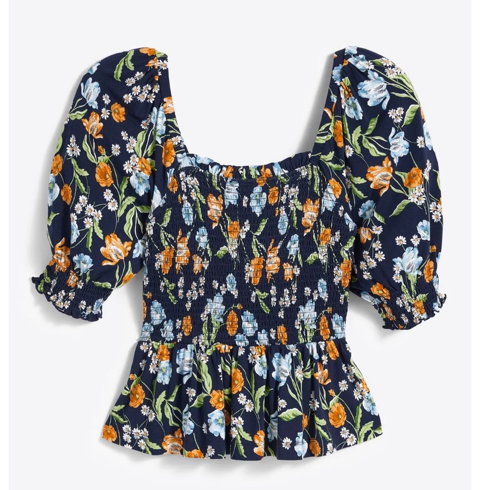 Draper James Smocked Floral Peplum Top
